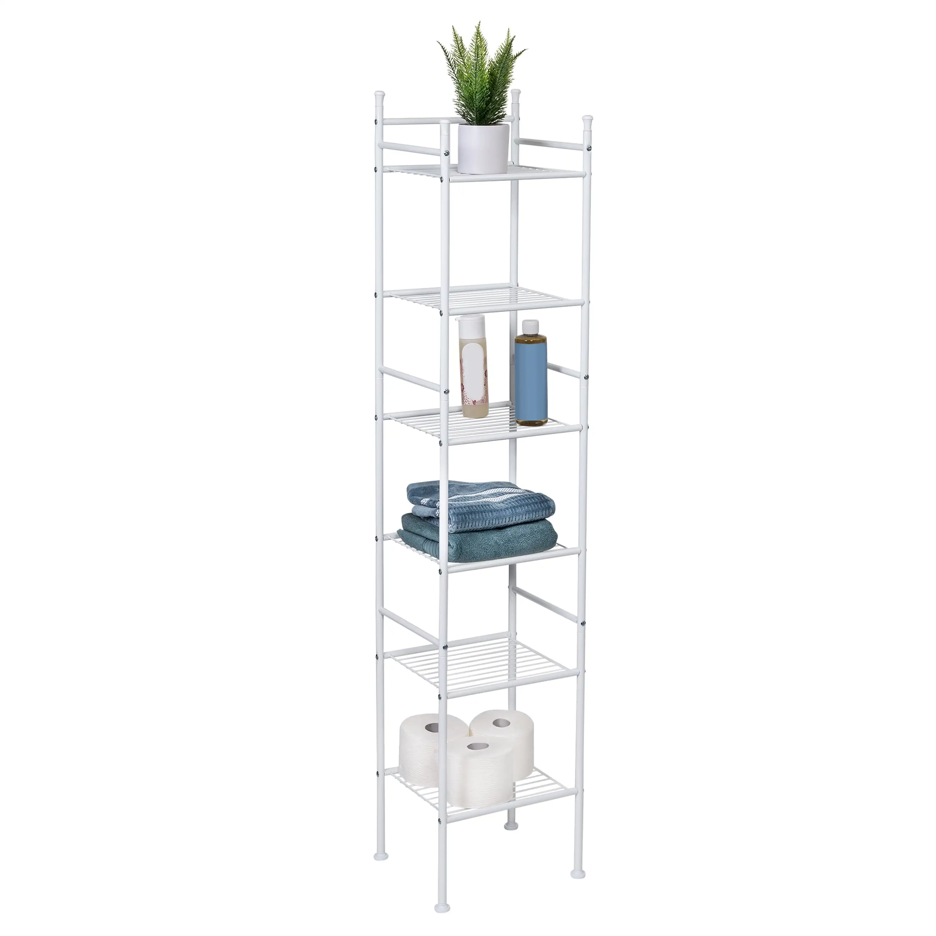 

6-Shelf Steel Bathroom Storage Shelves, White, Holds up to 10 lb per Shelf