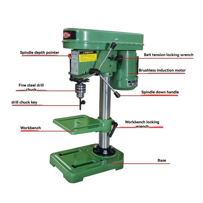 250W/350W ZJ4113 High Precision Bench Drill, Multifunctional Desktop Drilling Machine with Workbench