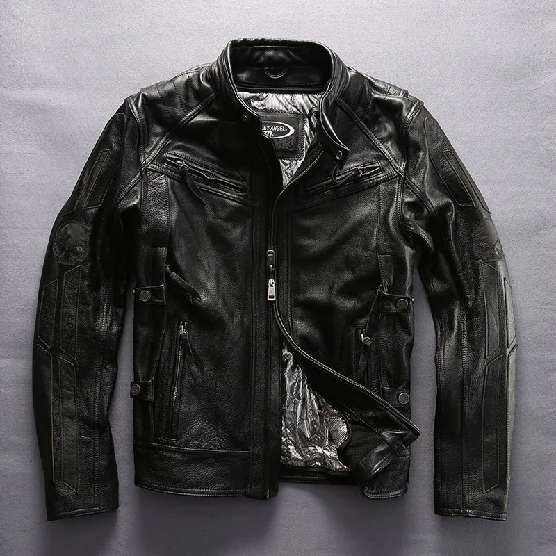 Thick cowhide leather for motorcycle riding men's luminous skull