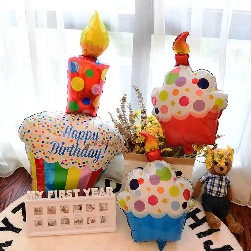 3-Layer Large Cake Balloons Happy Birthday Cartoon Bear Cake Foil Balloons for Kids Birthday Party Decoration Props Ballon Toys