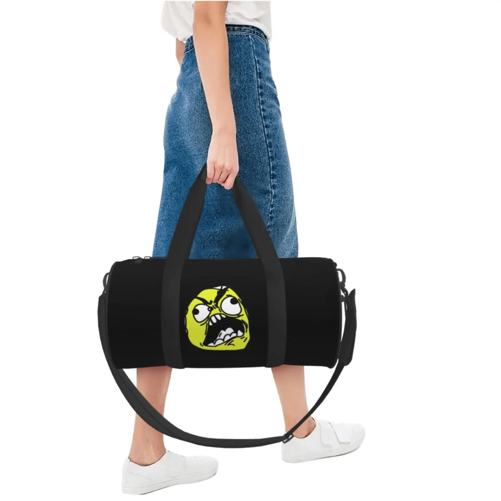 Baozou Bolsa de viaje redonda de gran capacidad con estampado de cómic, bolsa de viaje de mano, bolsa de equipaje de almacenamiento ligera, equipaje de mano