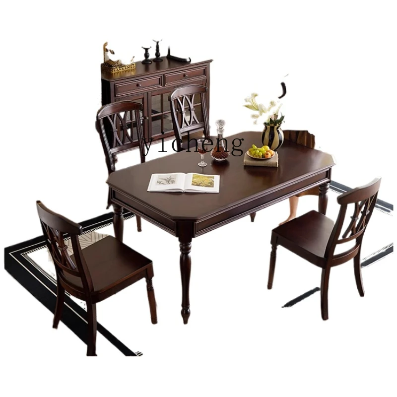 

ZC Retro Solid Wood Dining Tables and Chairs Set Rectangular Household Restaurant Furniture Modern Minimalist Table