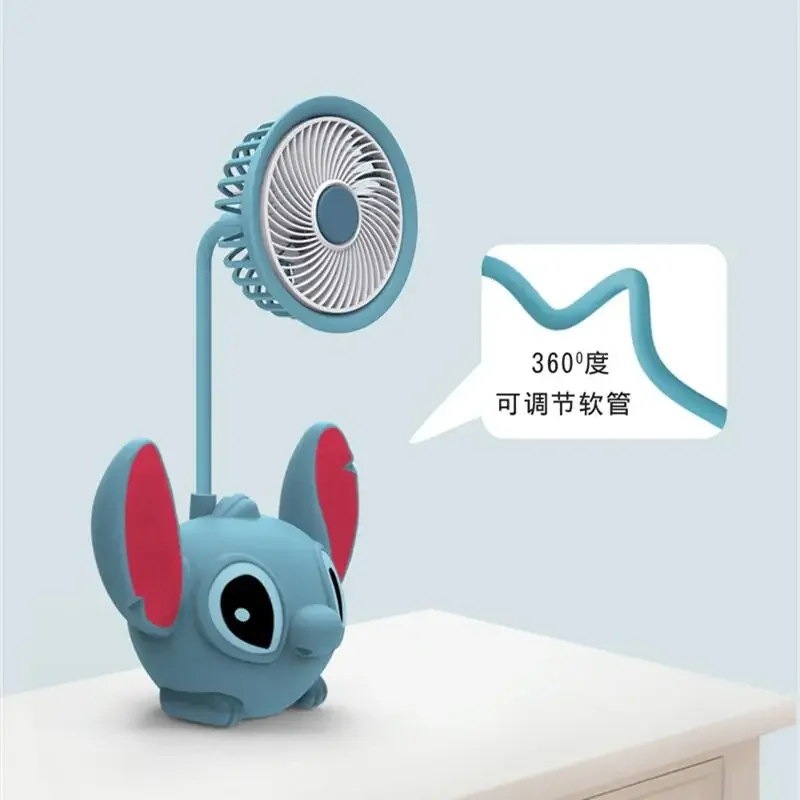 Disney Stitch ventilador pequeño recargable, radiador ajustable de Ángel de dibujos animados, alta temperatura, regalos de vacaciones para niñas y niños, Verano