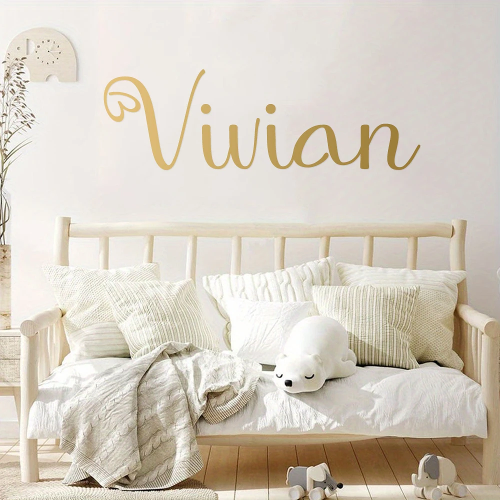 1pc Custom Heart Cursive Name Wall Decal, Self‑Adhesive Removable Sticker for Kids Bedroom Mirror Home Interior Decoration - view 2
