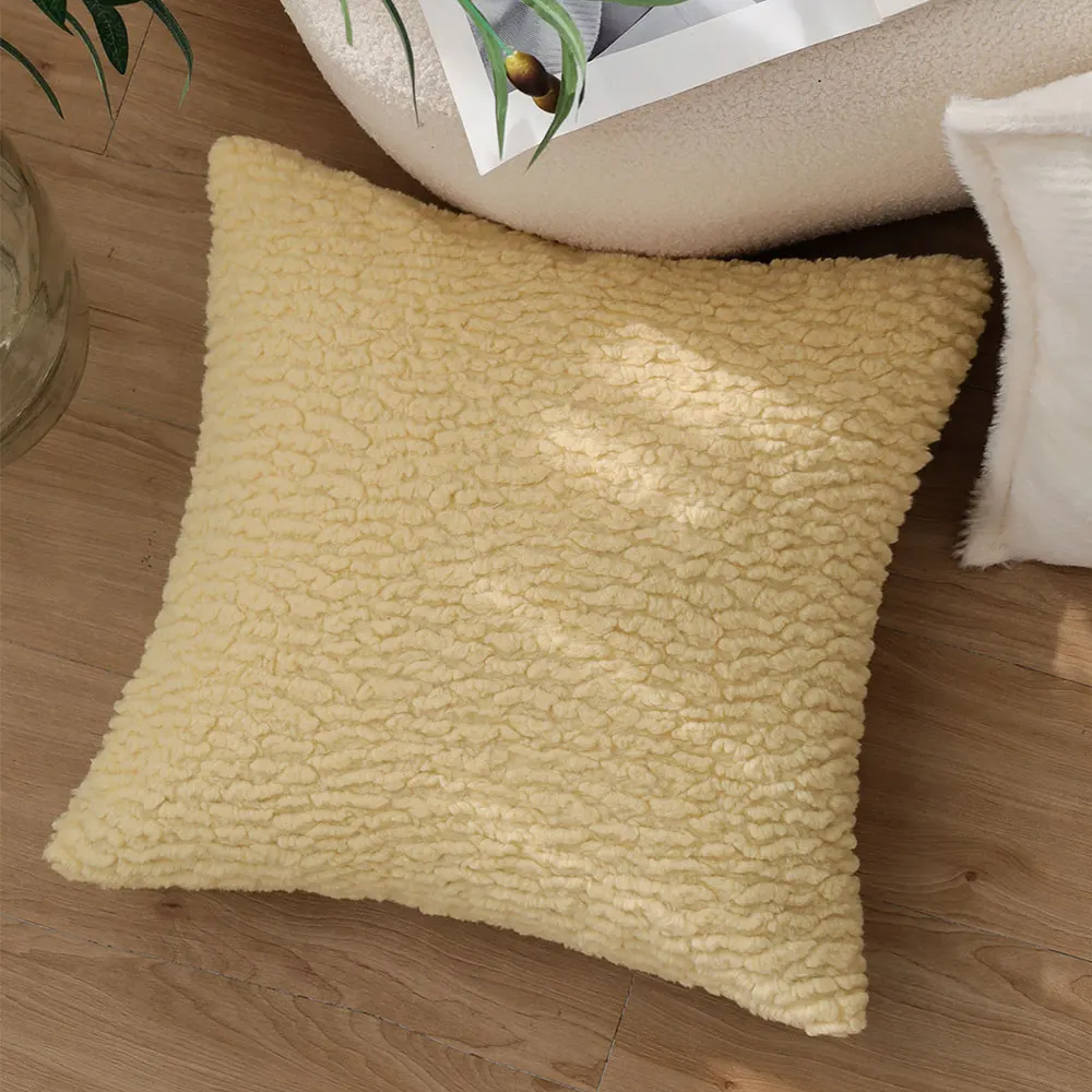 Yellow Plush Decorative Pillow Cover Ultra Soft Pillowcase for Sofa Living Room Decorations Ins Creative Funda Cojines De 45x45