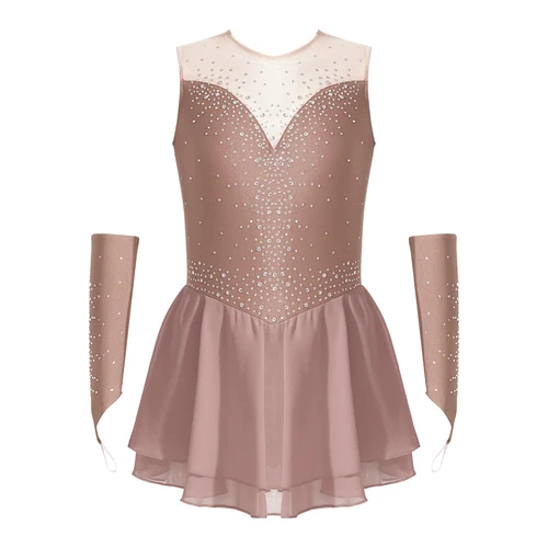 Imagen 2 del producto Vestido de patinaje artístico para niñas, danza lírica moderna, Leotardos de gimnasia rítmica, tutú con guantes, Ropa de baile puesta en escena