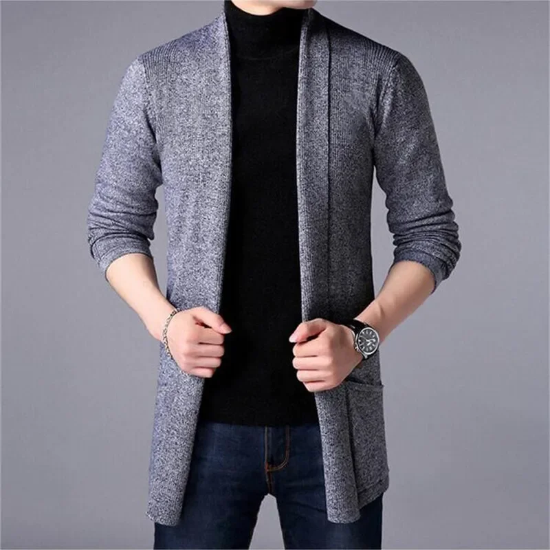 Men Cardigan Sweater Jacket 2024 Autumn New Men Slim Fit Long Knitted Cardigan Jacket Solid Color Casual Sweater Cardigan Jacket