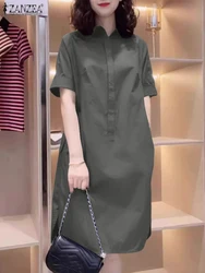 ZANZEA Women Long Shirt Dress Elegant Short Sleeve Knee-length Sundress 2024 Summer Fashion Casual Solid Korean Loose Vestidos