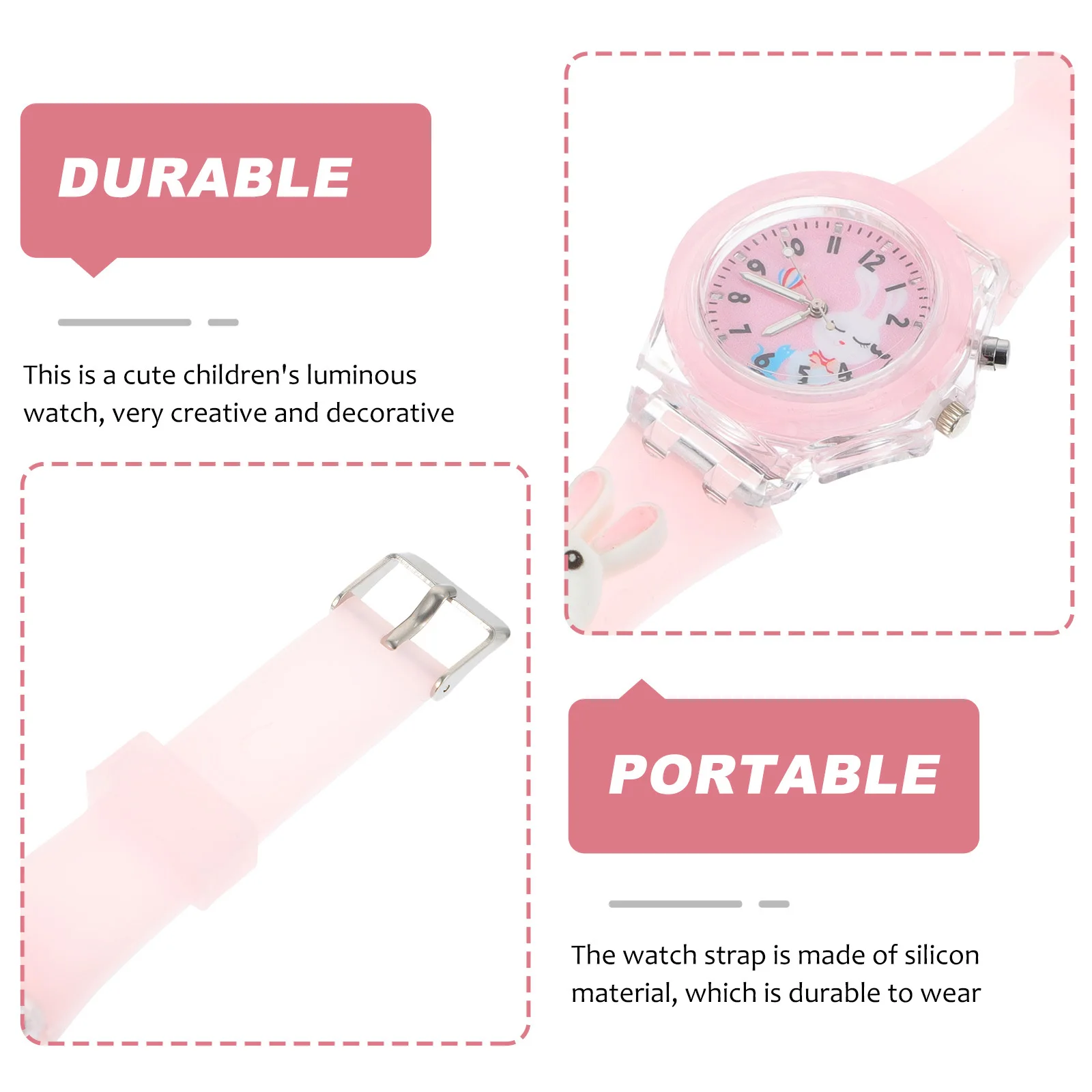 1Pcs Children LED Watch Cartoon Rabbit Luminous Kids Quartz Wristwatch Comfortable Time Teaching Gift