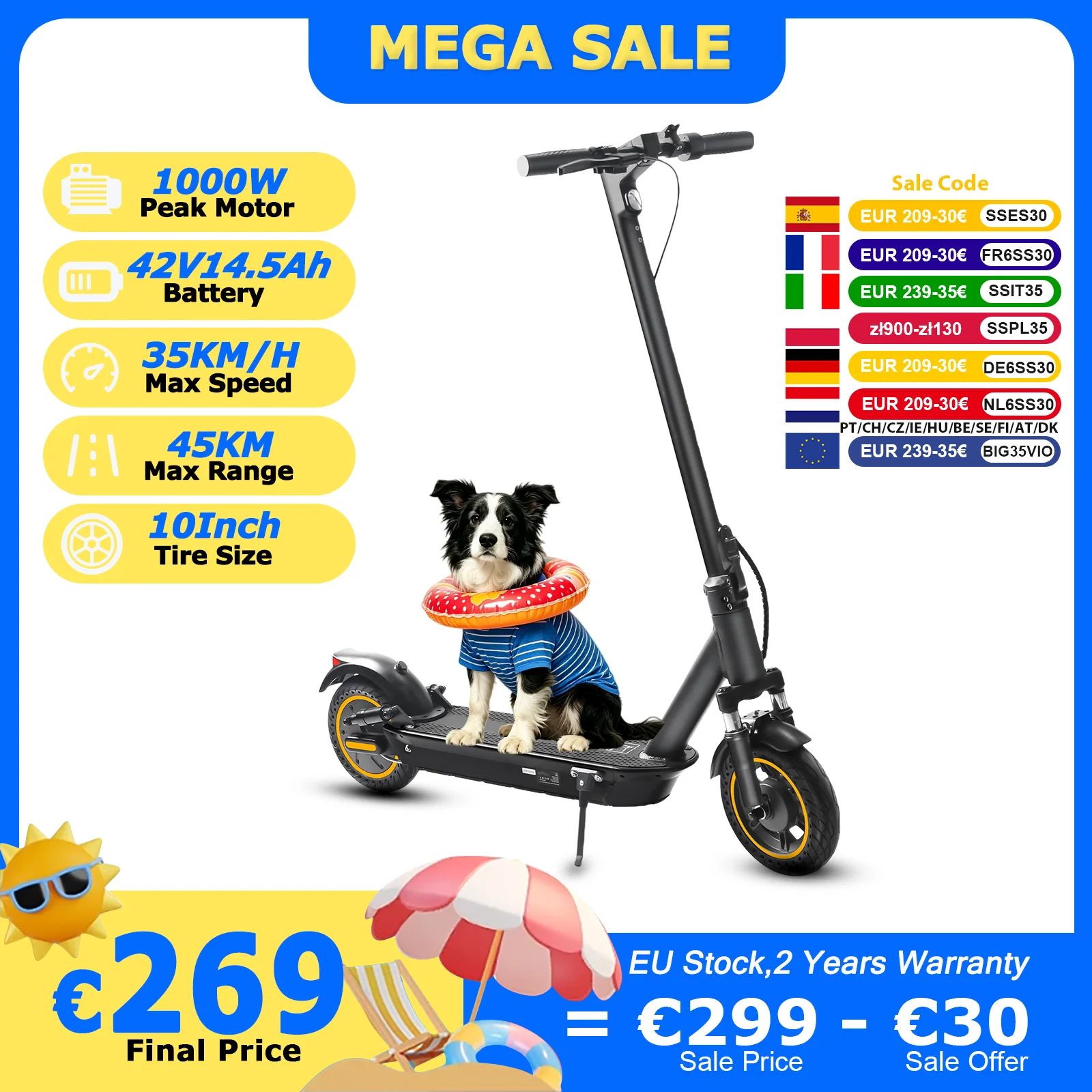 Trottinette électrique AOVOPRO, moteur puissant 500W, 35KM/H, 45KM, 42V14.5AH, pneus pneumatiques de 10 pouces, pliable intelligente, A1MAX EScooter