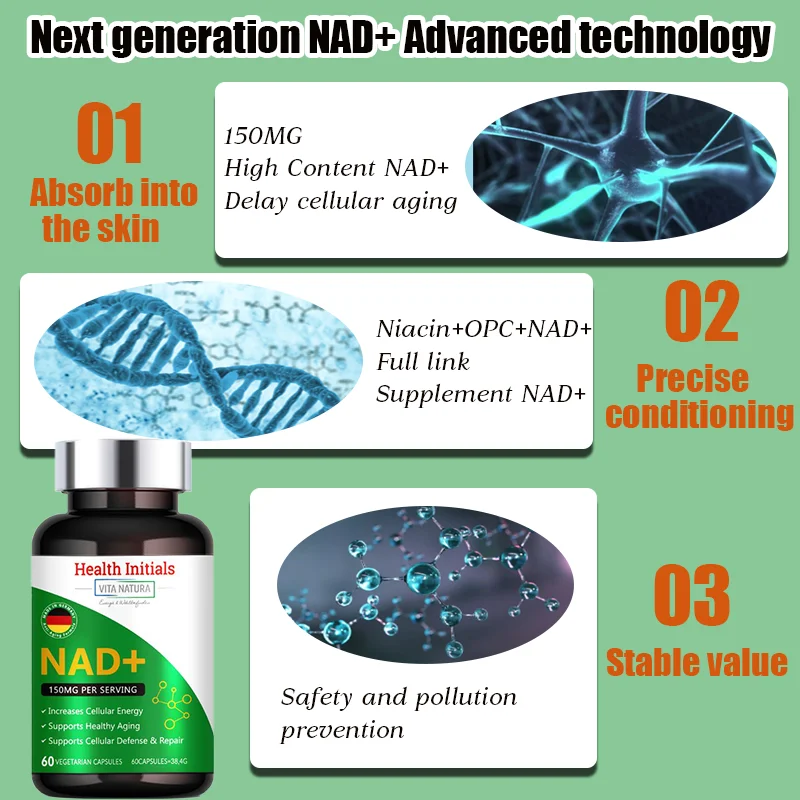 NAD+ capsules, Anti Aging Cell Booster, Supports skin health, Natural Energy, Improve immunity for men & women