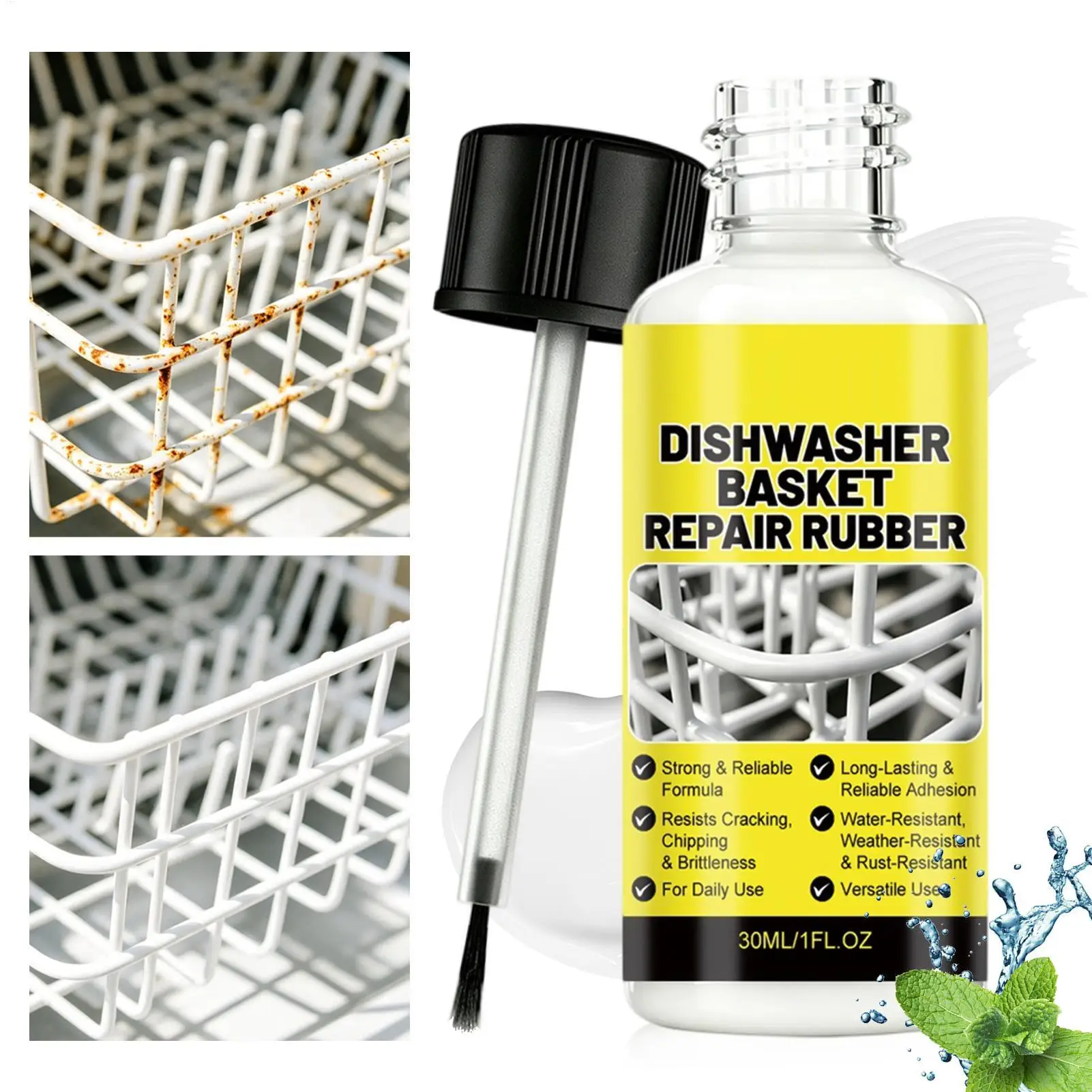 30ml Dishwasher Rack Repair Paint, Waterproof Rubber Coating for Rust Protection, Crack Restorer for Home Kitchen Appliance