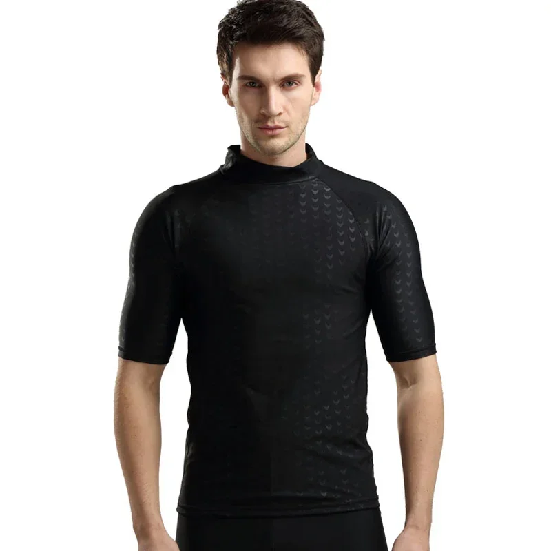 (L-6XL)Men Teens Short Sleeve Sharkskin Swimsuit Set Swimming Shirt+Shorts Surfing Diving Beach Quick-Drying Tight Swimwear