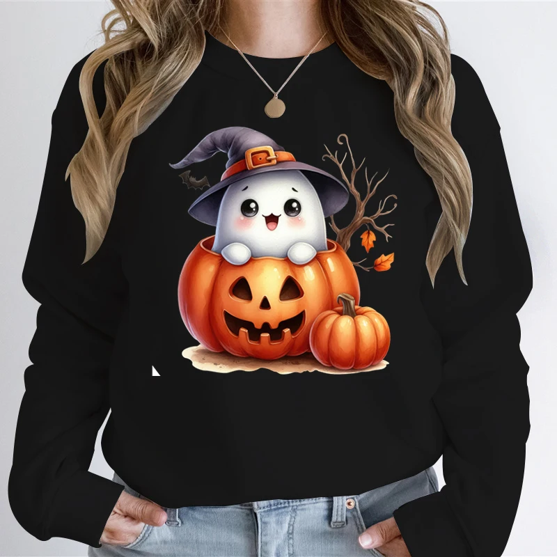 

Halloween Trend Woman Sweatshirts Pumpkin Witch Ghost Creative Graphic Hoodie Long Sleeves Spooky Season Brand Ladies Sweatshirt