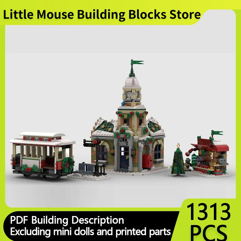 

City Street View Model MOC Building Bricks Winter Music School Modular Technology Gifts Holiday Assemble Children Toys Suit