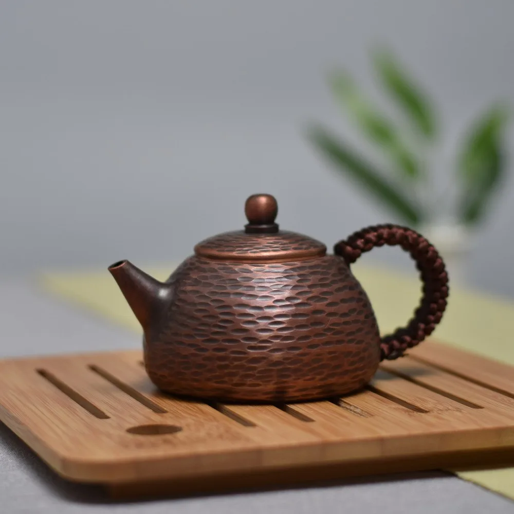 180ml Thickened Pure Copper Teapot, Fully Hand Hammered Antique Pot, Traditional Kung Fu Tea Art Ware