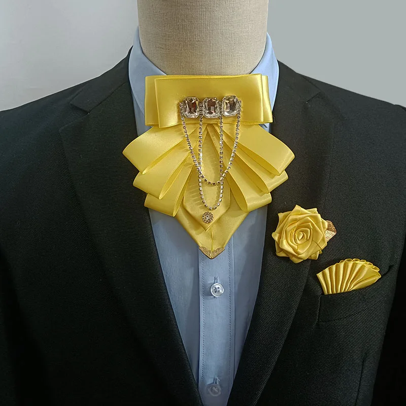 

Original Design Fringed Rhinestone Bow Tie Brooch Set Men's Women's British Business Wedding Bowtie Pocket Towel Corsage Sets