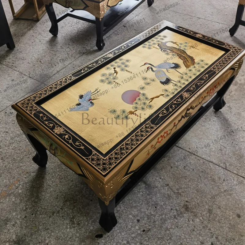 Gold foil large coffee table living room Ming and Qing classical painted furniture tea table bright baking paint