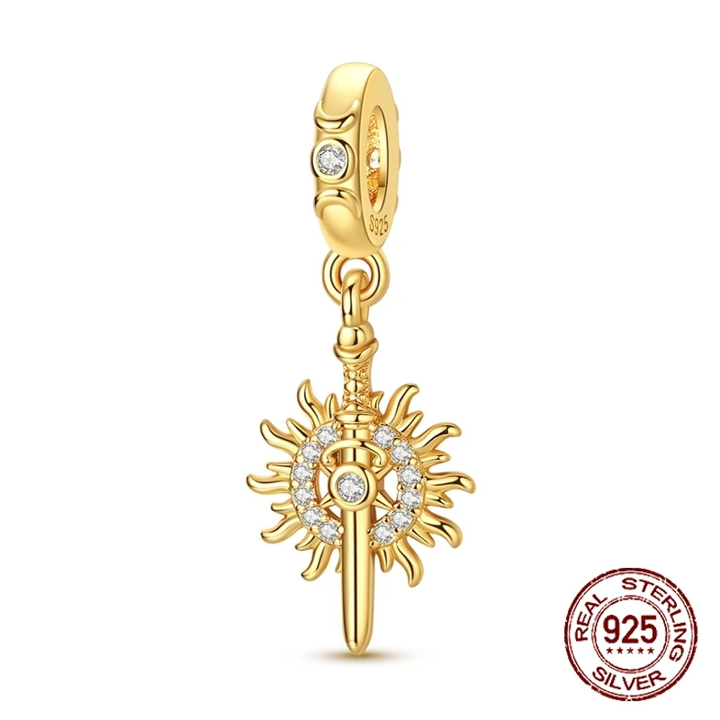 

Подвеска-шарм из стерлингового серебра 925 пробы с золотым покрытием, в виде меча Солнечного Бога, меча лучей Чарриота, подходит для оригинальных браслетов-шармов, женское украшение, подарок для самостоятельного изготовления украшений