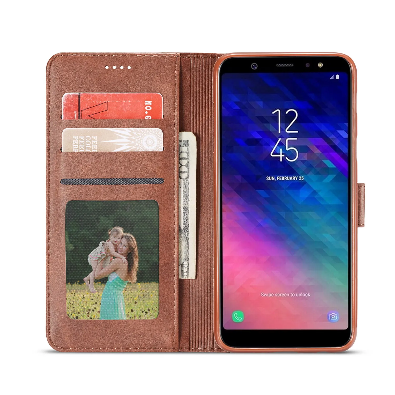AZNS Case for Samsung Galaxy A6 magnetic attraction PU Leather Case for Samsung Galaxy A6 Plus A6+ 2018 Holster Wallet Case