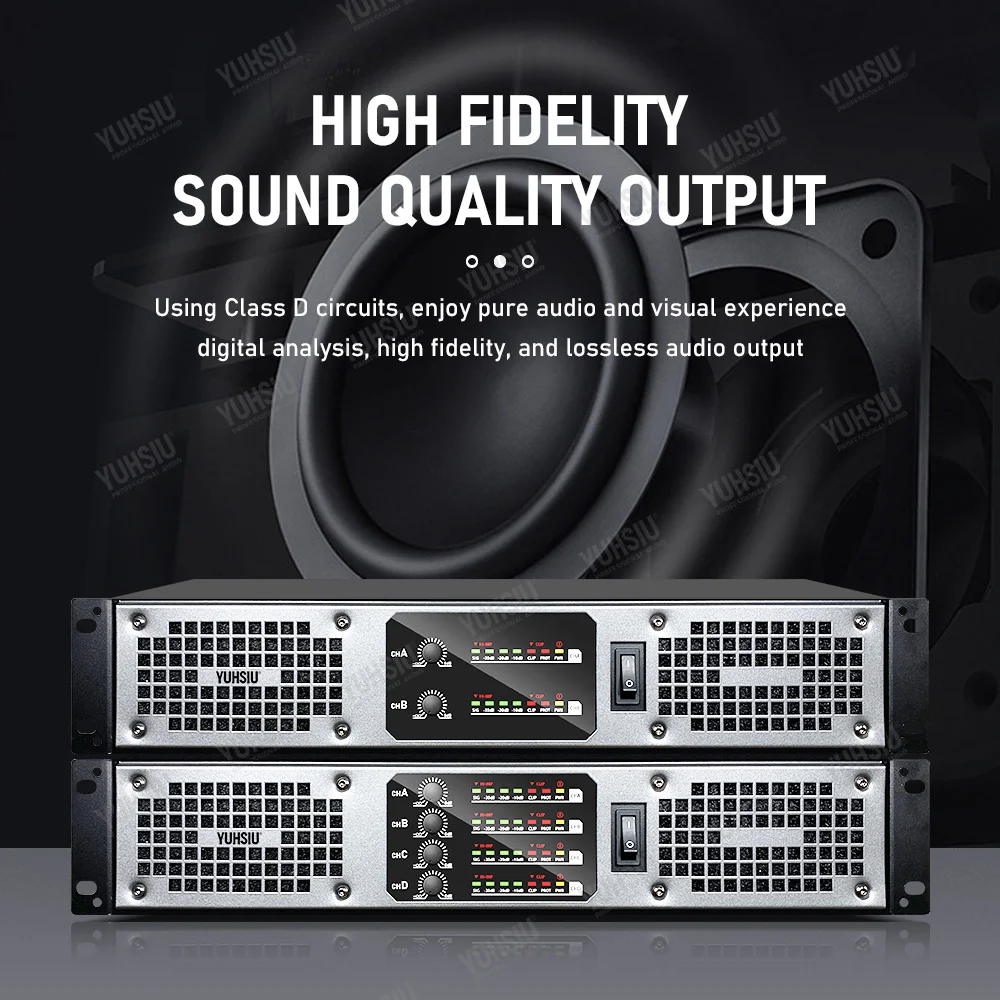 YUHSIU Professional Digital AMP 2U Class D Hifi High Power Amplifier 800W 2/4 Channels For KTV Disco Stage Karaoke Audio Speaker