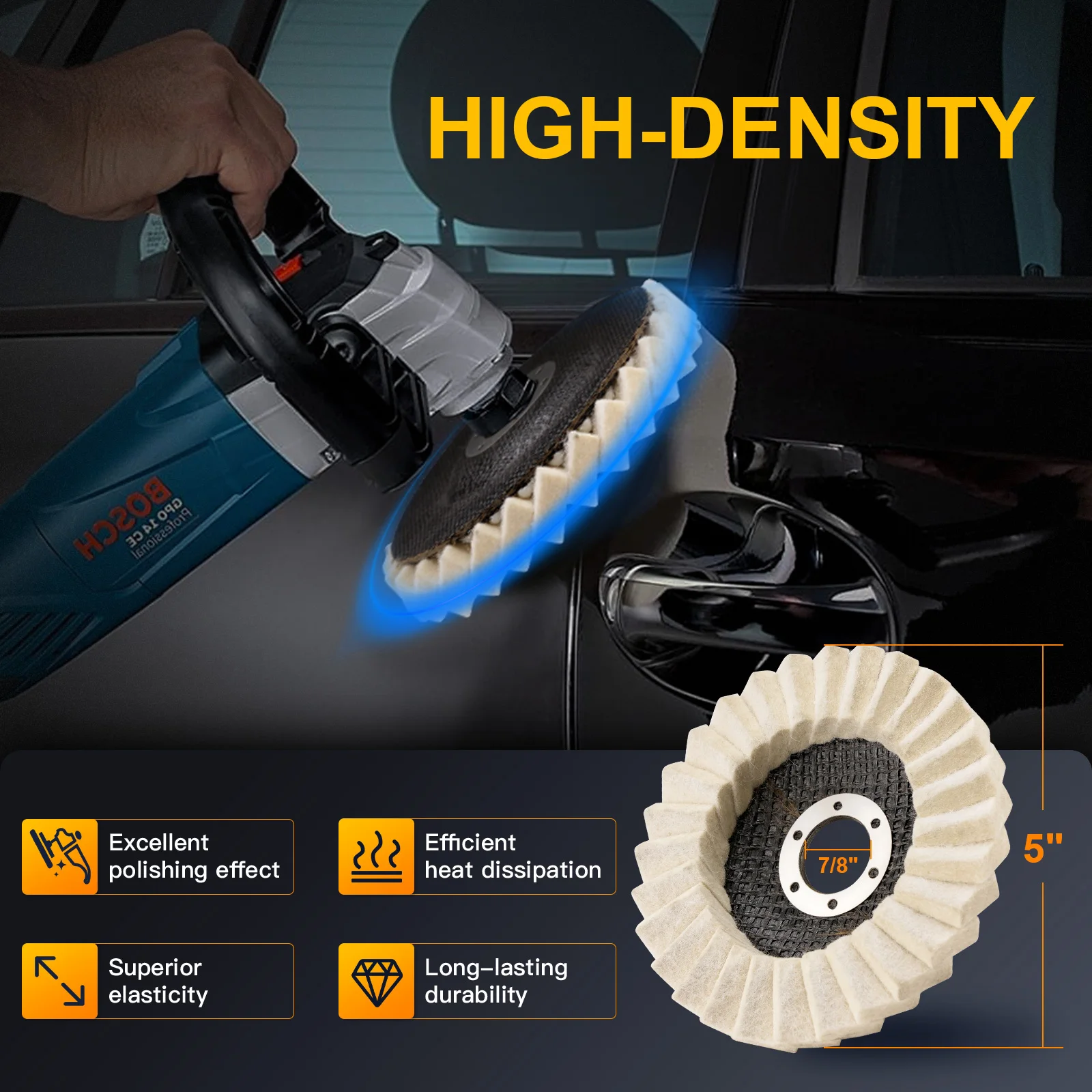 แผ่นขัดขนสัตว์ขนาด 5 นิ้ว สำหรับเครื่องเจียร แผ่นขัดขนสัตว์สำหรับขัดและซ่อมแซมเฟอร์นิเจอร์โลหะและรถยนต์