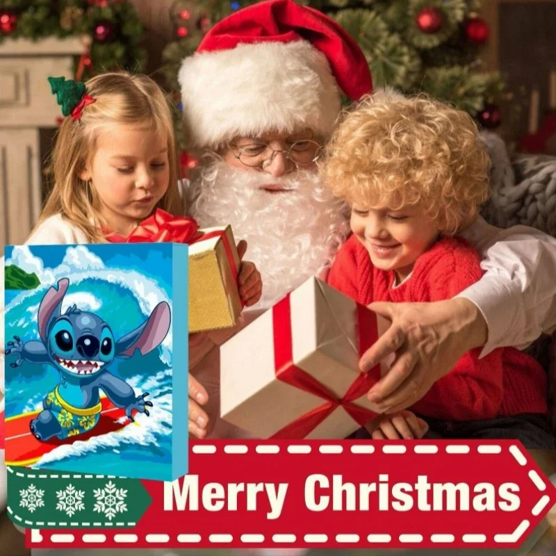 24 Uds. Colgante de decoración de árbol de Navidad de punto de dibujos animados de Disney, regalo de Lilo y Stitch, conjunto de calendario de Adviento de Navidad, regalo de Navidad