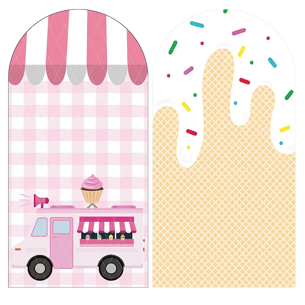 메호폰드 캔디 디저트 아치 배경 커버 스윗 걸 베이비 네임 3번째 생일 파티 컨페티 장식 스쿱 오브 펀 양면 배경