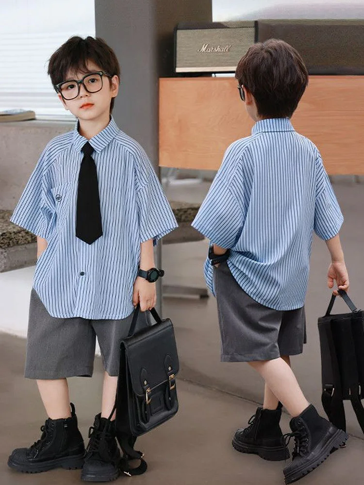 

Boys' Set Summer Short Sleeved Tie Shirt Two Piece Set Trendy Sets For Children Children's Clothing Baby Boy Clothes