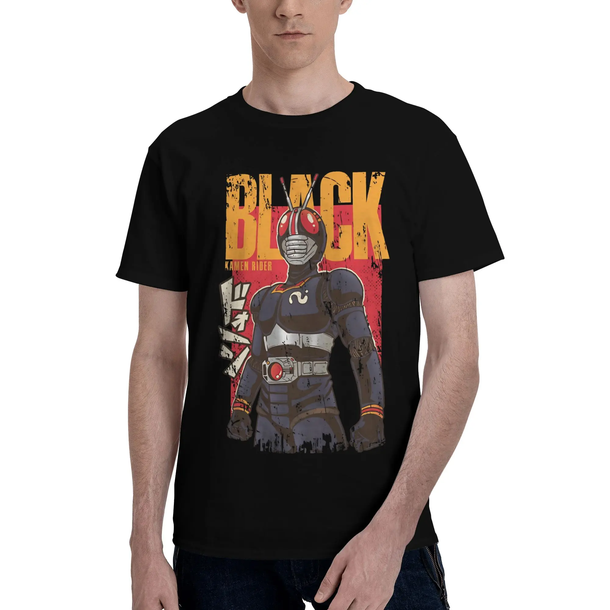 Black Kamen Rider Graphic 100% Cotton T-Shirt Bandai Kamen Rider Tops Tees For Men