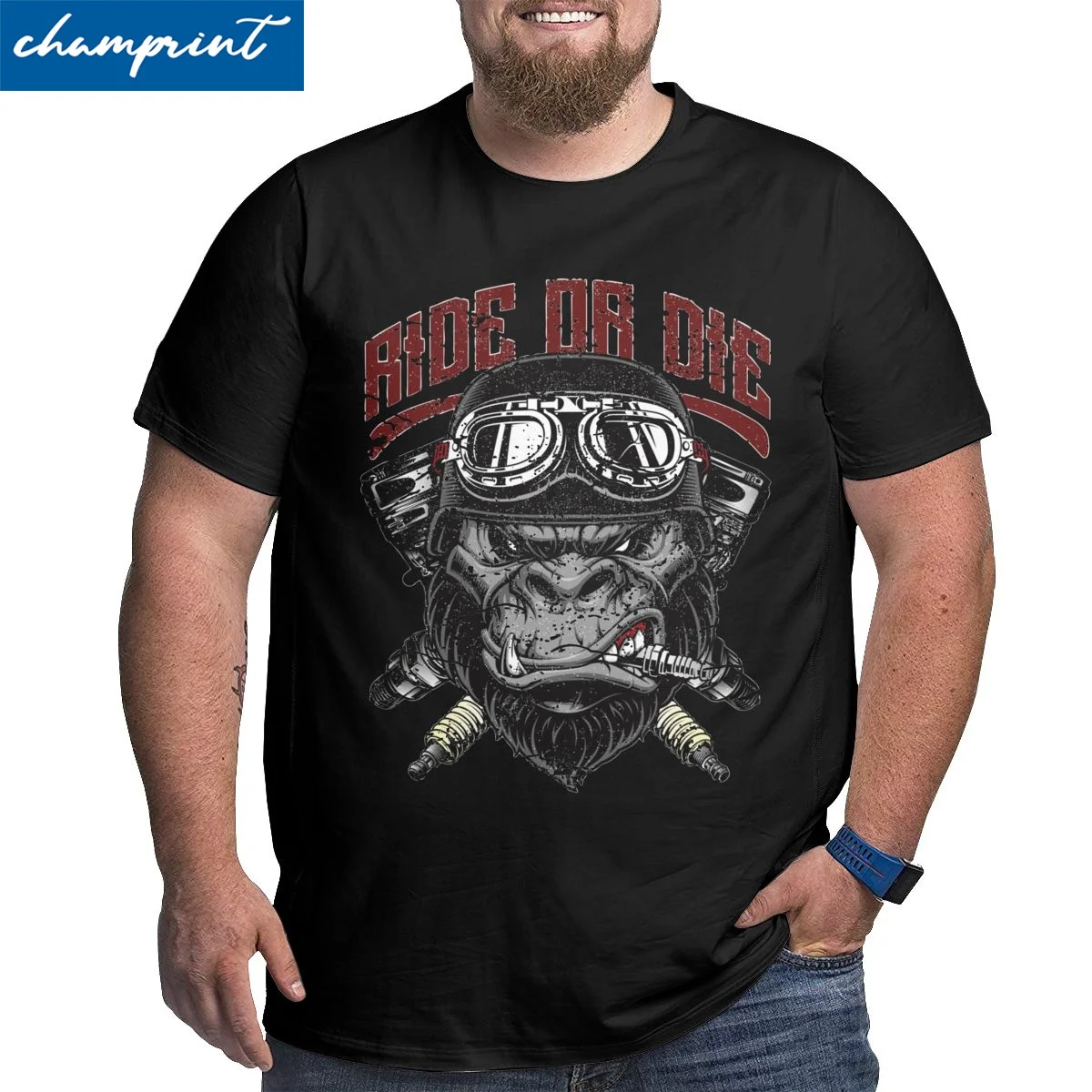 Ride Or Die Gorilla Biker T-Shirt Men Motorcycle Bike Racing T Shirt Novelty Cotton Big Tall Tees Big Size 4XL 5XL 6XL Tops