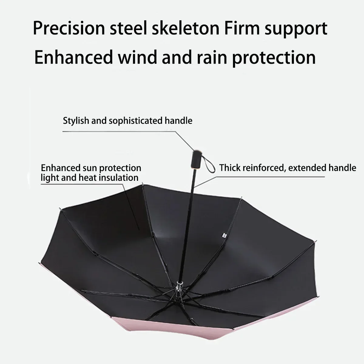 Folding Umbrella For Women Men Simple Black Umbrella Rain 8 Ribs Lightweight Travel Outdoor Luxury Automatic Umbrella