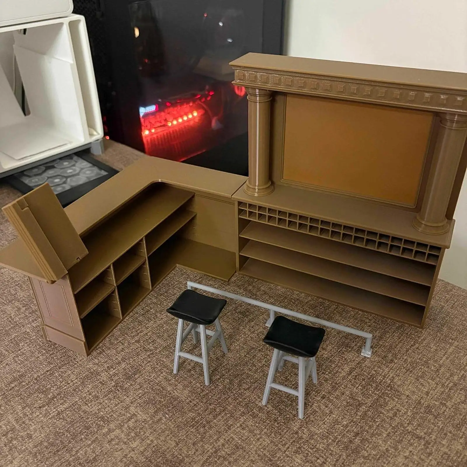 Dollhouse Mini Bar 1 12 Scale Brown Bar Counter Model Modern Miniature Furniture Scene Props for Dollhouse Decoration