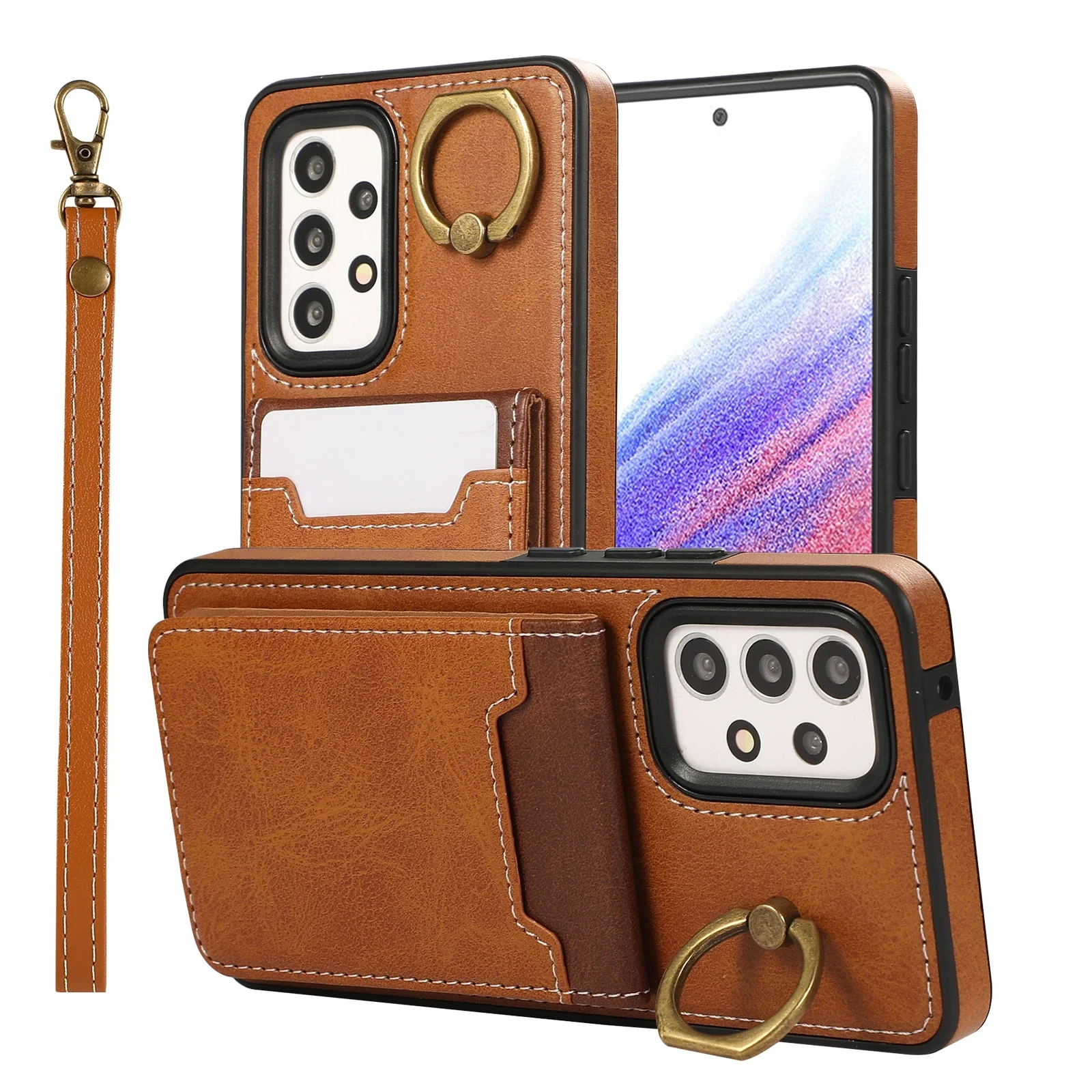 

Leather Ring Support Phone Case for Samsung A33 A34 A53 A52S A53 A54 A72 A73 A24 4G 5G Wallet with Card Holder Shockproof Cover