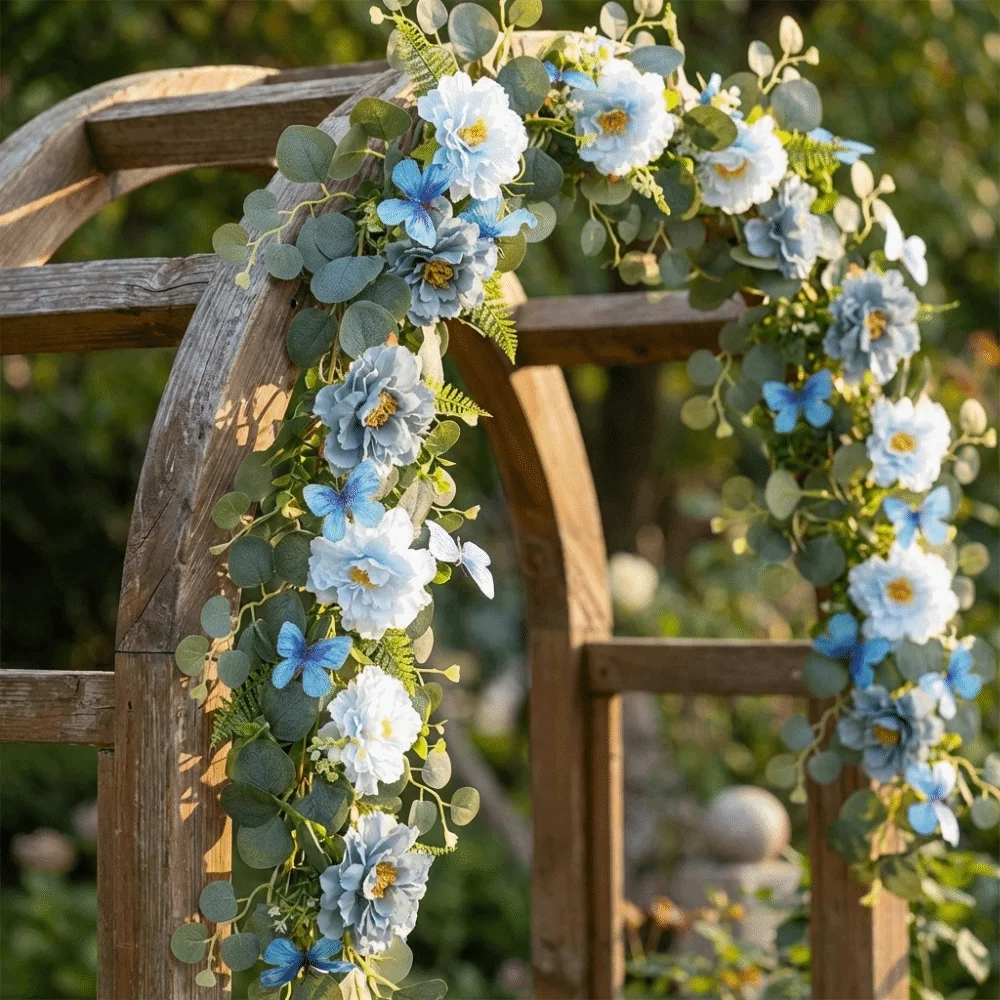 

Romantic Artificial Eucalyptus Leaf Vine Handmade Realistic Butterfly Rattan Decor Lifelike Plastic Simulation Flower Vine
