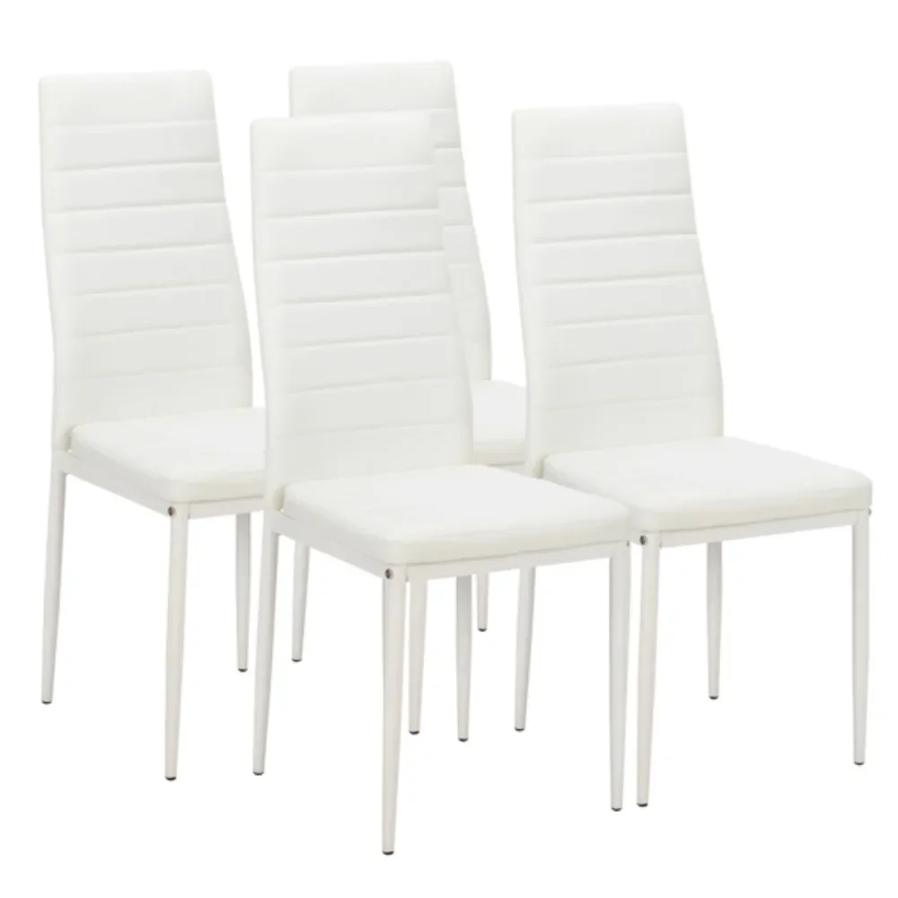 

4pcs Elegant Assembled Stripping Texture High Backrest Dining Chairs White The package includes 4 dining chairs PU surface