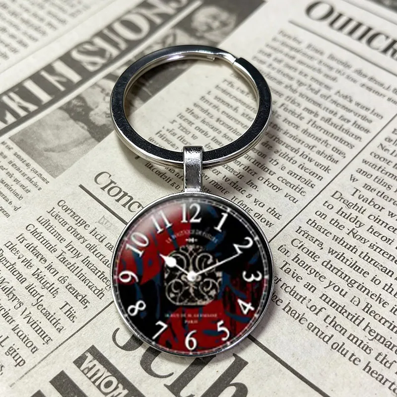 Retro Bird Roman Numeral Watch Face Keychain Paris Style Numeral Clock Keychain Metal Key HolderVintage Bag Charm