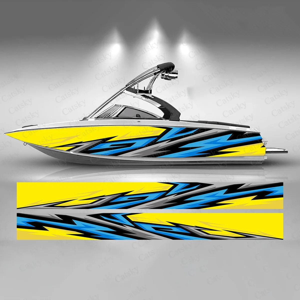 Colorful Gradient Stripes Interleave Sharp Line Boat Sticker Vinyl Ship Pontoon Deck Boat Fishing Decorative Pontoon Boats Decal