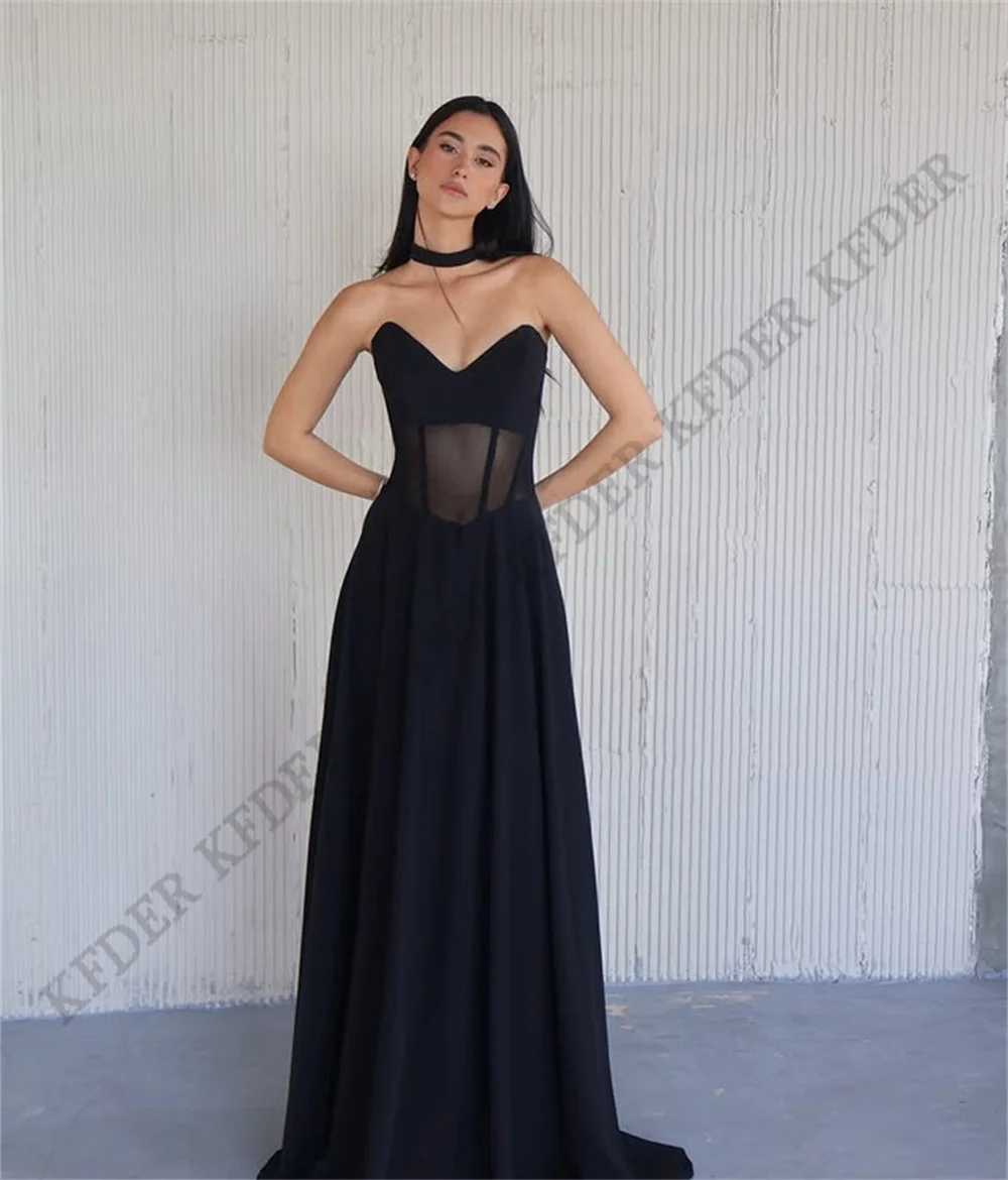 Black Chiffon Long Vestidos Elegantes Sleeveless Formal Party Dresses Floor Length Formal Event Evening Dress Customized