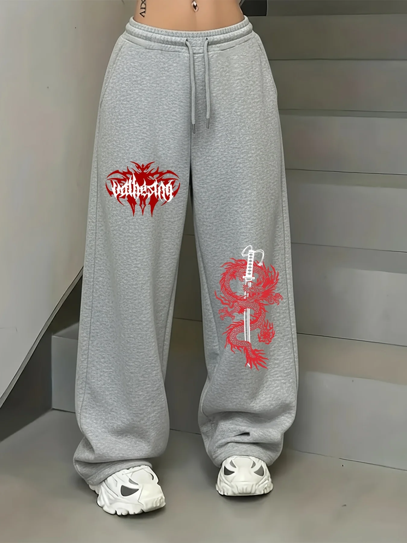 Red Dragon Tai Dao Printed Casual Sports Pants American Casual Trendy Women's Straight Leg Pants