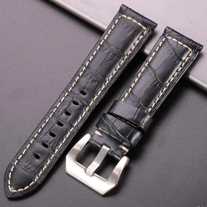 DUTRIEUX Gennuine Leder Uhr Band 5 Farben Krokodil Muster Frauen Männer 20mm 22mm 24mm Strap mit Silber Schwarz stahl Schnalle Armband 3