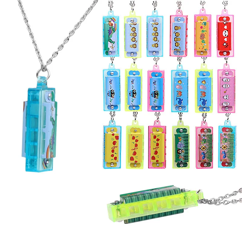 Mini armónica de dibujos animados con collar, instrumento Musical, juguetes para niños, recuerdos de fiesta de cumpleaños, rellenos de piñata para Baby Shower, 5/10 Uds.