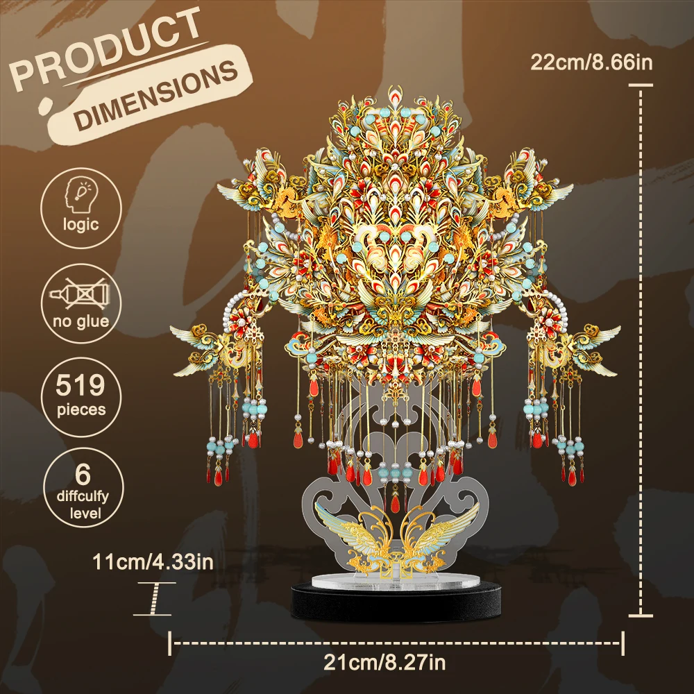 Piececool 3D Puzzles Nine Dragons and Nine Phoenix Crown Metal Assembly Model Kits DIY Set for Adult Jigsaw Gifts for Collection