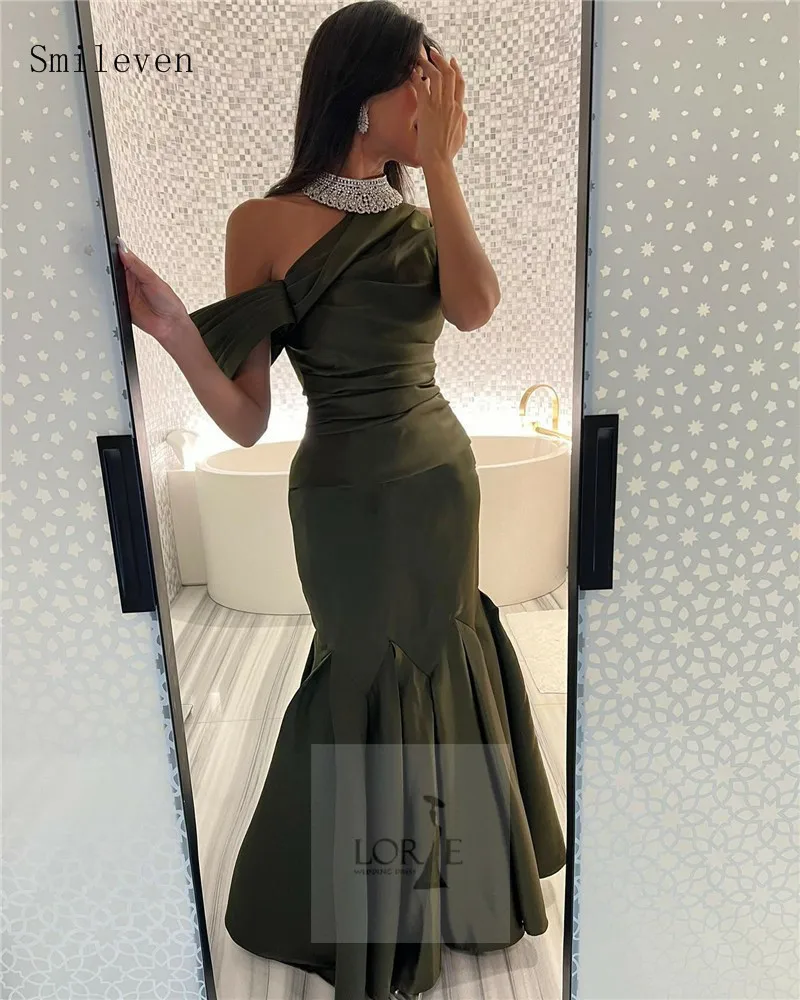 Smileven Hunter Green Evening Dresses  Mermaid Prom Dress Saudi Arabia Modern Formal Party Dress 2023