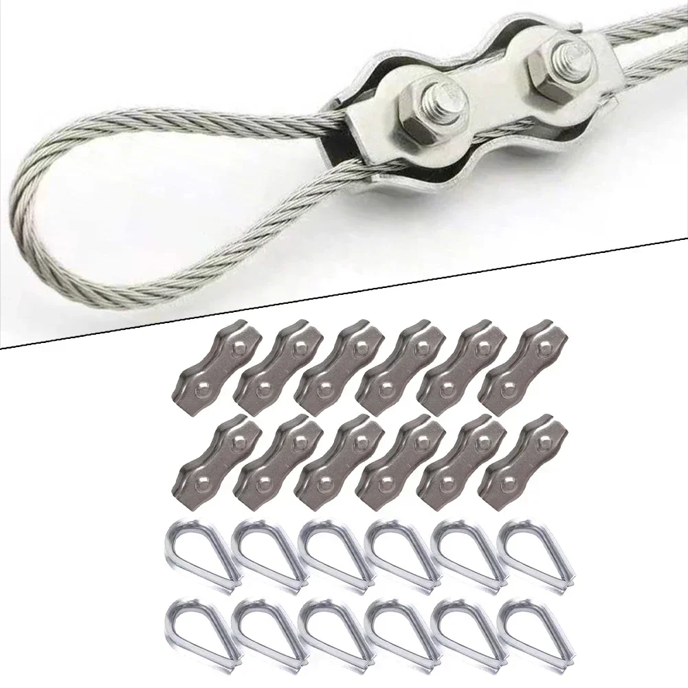 Produktbild von Drahtseilklemme Set 24-teilig – M3, 12x Klemmen & 12x Kauschen Aus 304 Edelstahl – Für 3 Mm Stahlseile