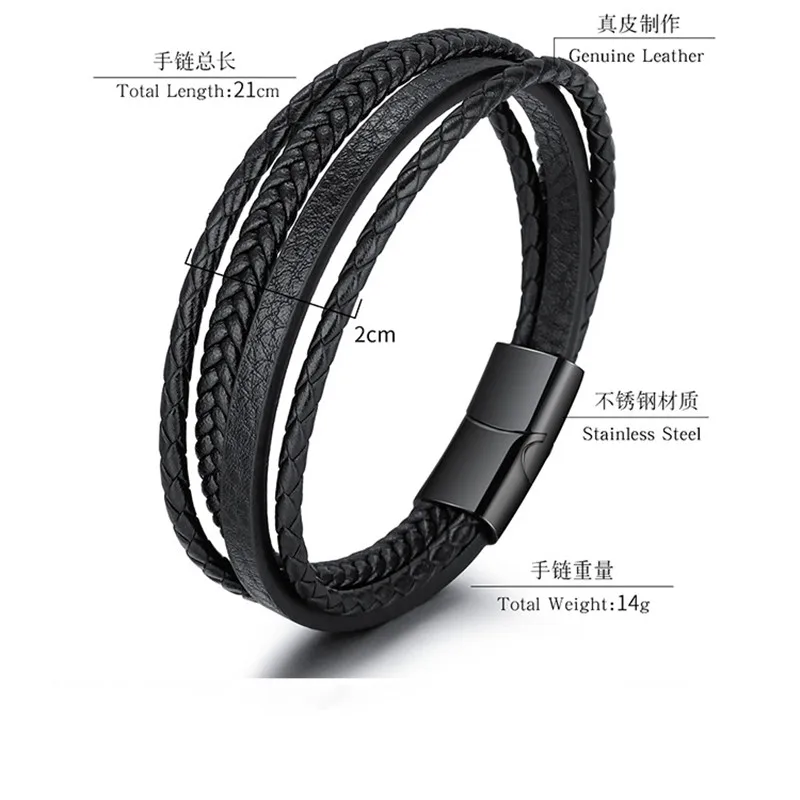 Trendy Leather Bracelets Men Stainless Steel Multilayer Braided Rope Bracelets for Male Female Bracelets Jewelry