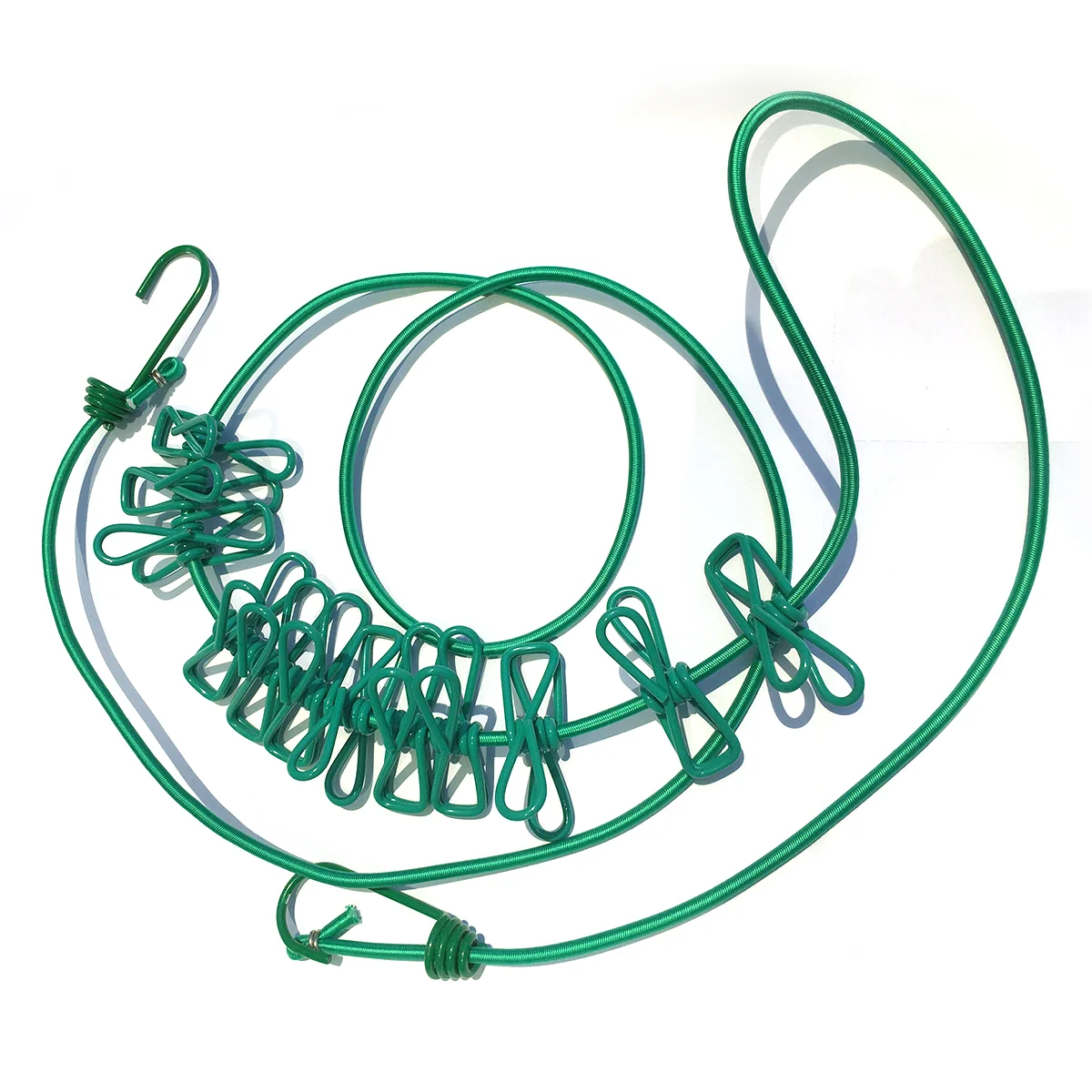 

2 Pcs Portable Travel Outdoor Indoor Clothesline Windproof Stretchable Elastic Rope with Clips (Green)