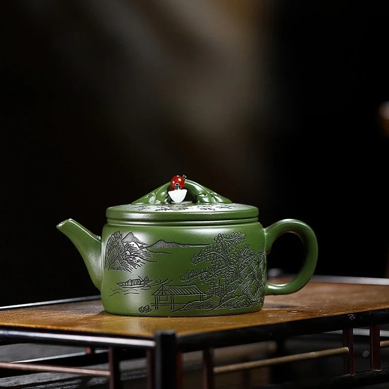 240ML Yixing Raw Ore Dark Green Mud Purple Clay Pot  All Handmade Hanwa Teapot TeaSet Tea Ceremony Craft Ornaments Collection
