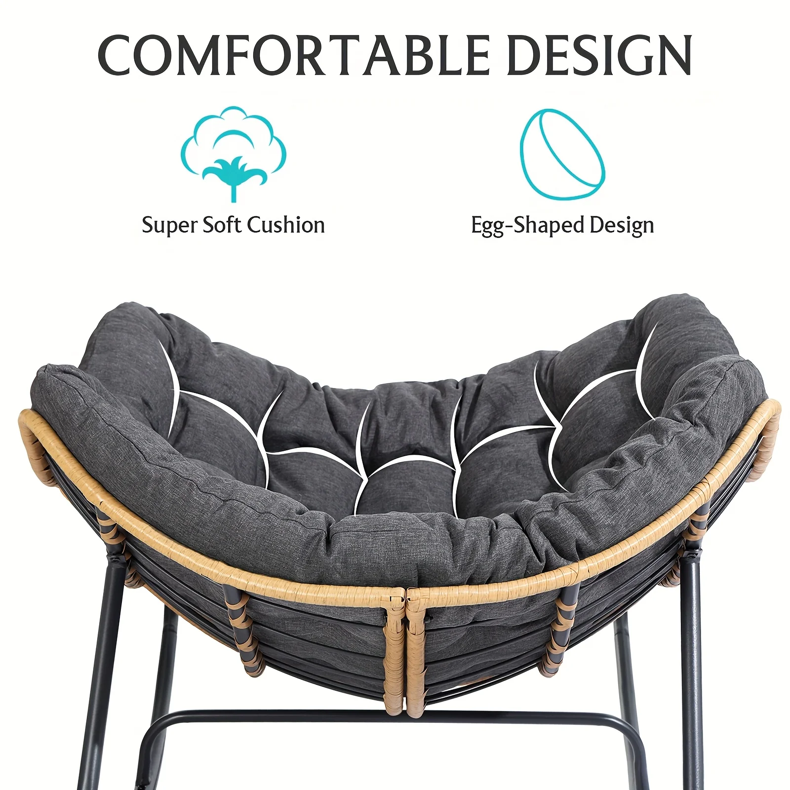 Outdoor Wicker Rocking Chair (with Cushion) — Modern Royal Egg-Shaped Rocking Chair with An Open-back Design, Ideal Furniture