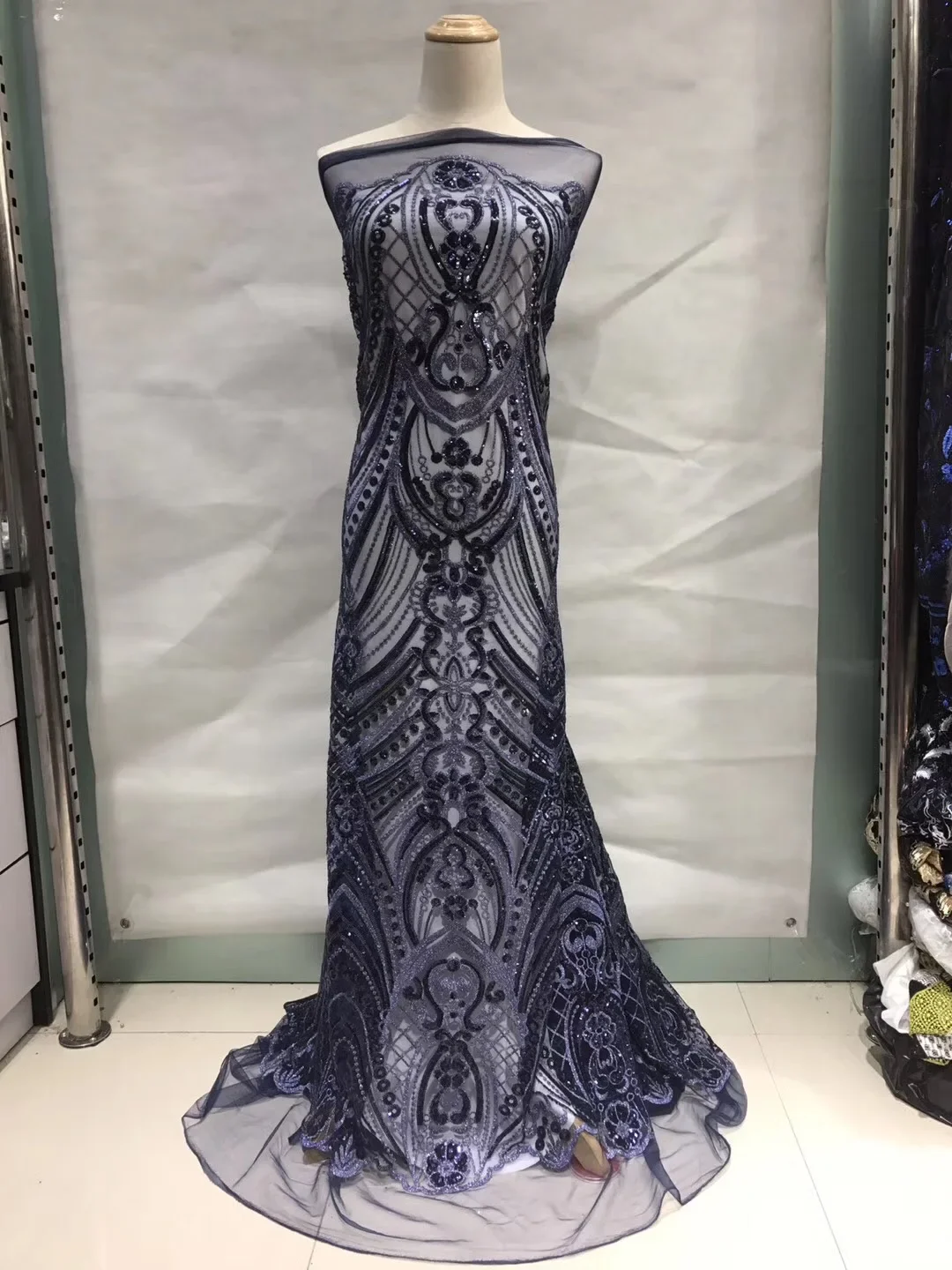 

African Lace Fabric 2021 High Quality Lace Purple African Lace Fabric With Sequins For African Wedding Dress JL036